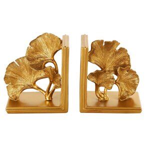 Gold Decorative Ginkgo Leaf Bookends for Elegant Decor